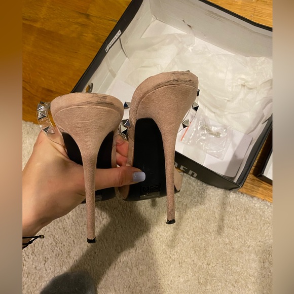 Missguided peace love studded clear pink blush sandals heels - Picture 4 of 6